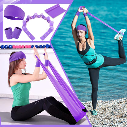 Poen 18 Pcs Home Pilates Ball and Ring Circle Set Yoga Fitness Essentials Kit with 5 Resistance Band Stretching Strap Non Slip Sock Ball Core Slider Wristband Headband Gym Bag for Women