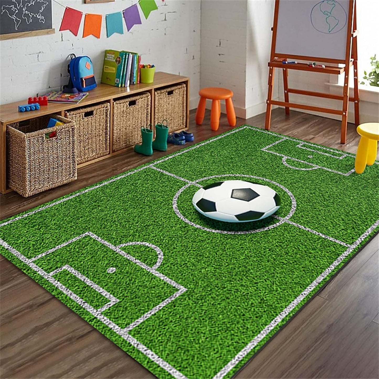 Sports Field Area Rug,5x7ft, Soccer Field Chalked Blackboard Football Stadium Board Painted Non-Slip Soft Carpet Floor Mat Indoor Living Room Bedroom Rugs Yoga Mat Home Decor