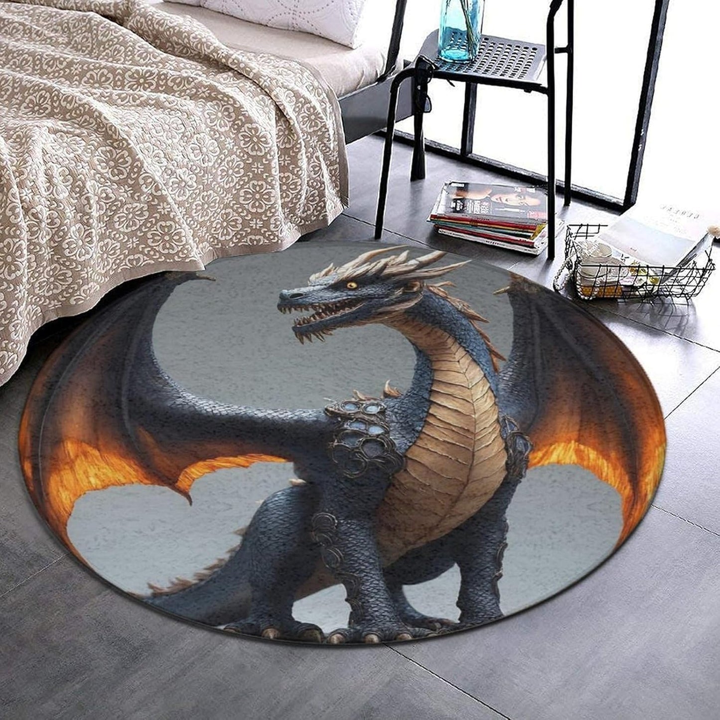 Large Home Decor Mat, Soft Round Yoga Carpet, Non Slip Machine Washable Home Office Circle Rug Gothic Witchy Sun Moon Mushroom Moth