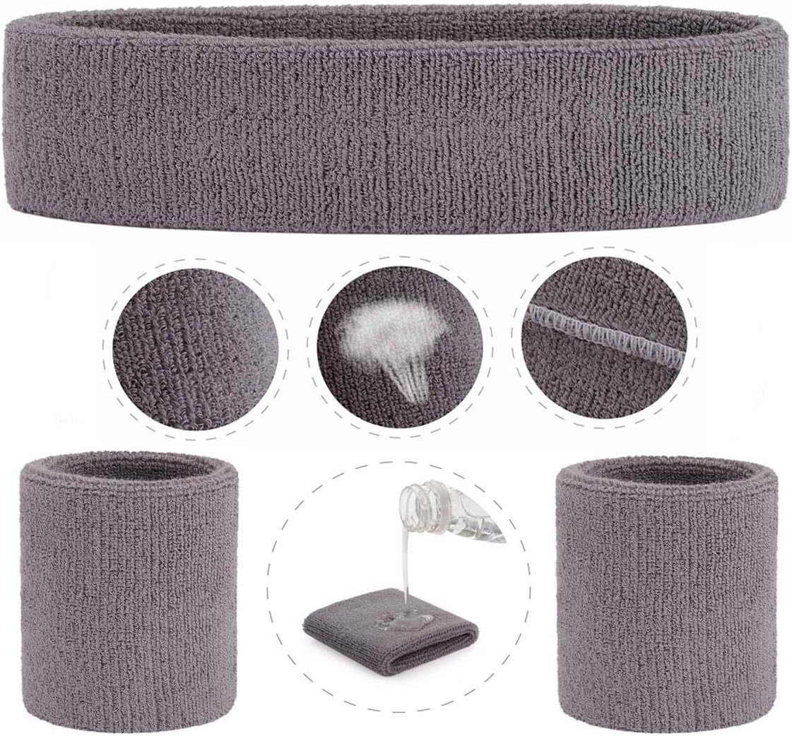 ONUPGO Sweatband Set Sports Headband Wristband Set Sweatbands Terry Cloth Wristband Wrist Sweatband Headbands Moisture Wicking Sweat Absorbing Head Band