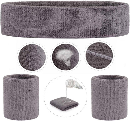 ONUPGO Sweatband Set Sports Headband Wristband Set Sweatbands Terry Cloth Wristband Wrist Sweatband Headbands Moisture Wicking Sweat Absorbing Head Band