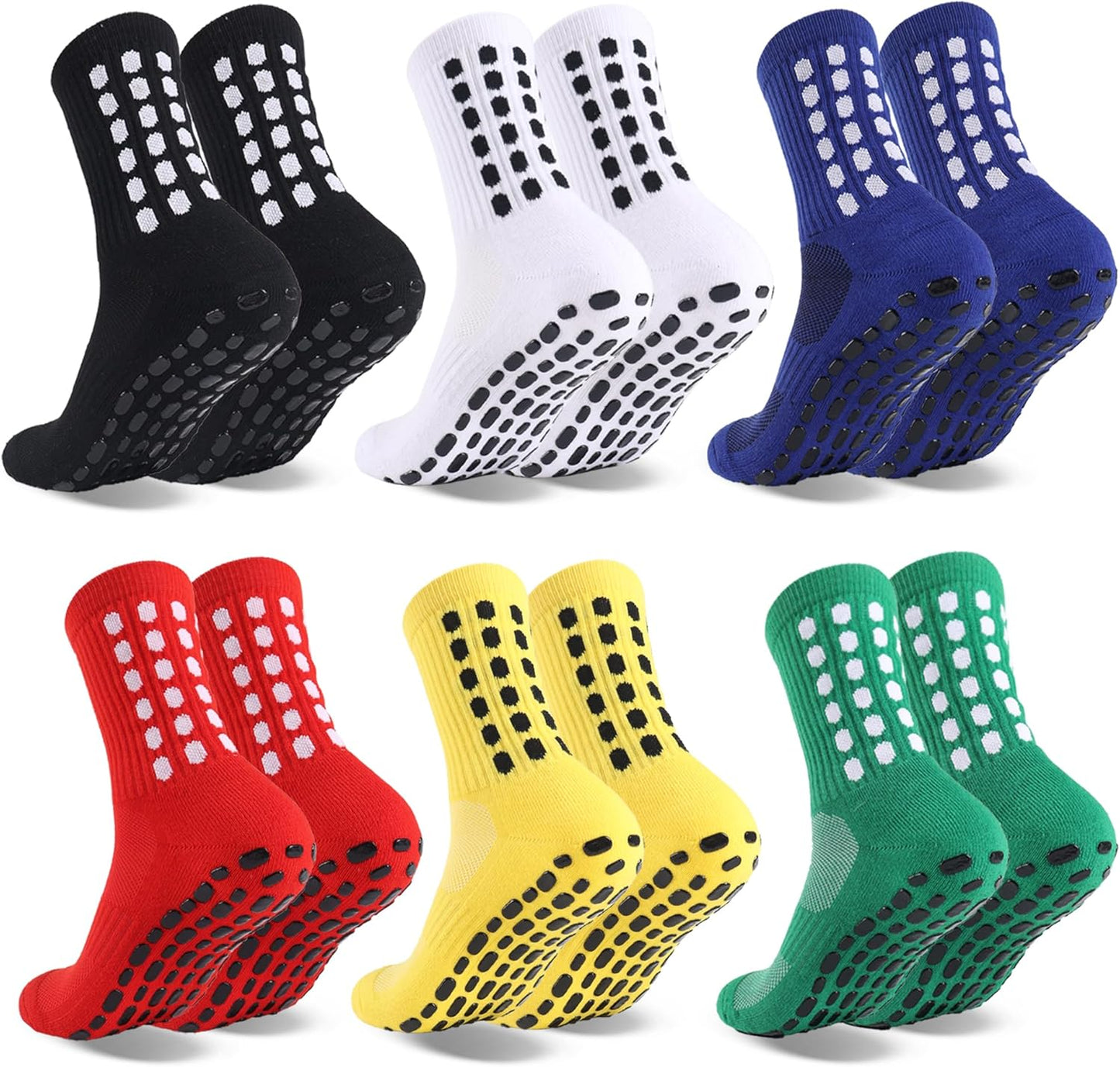 Barrlves 6 Pairs Grip Soccer Socks Colorful Non Slip Sports Football Basketball Hospital Yoga Socks for Men Women