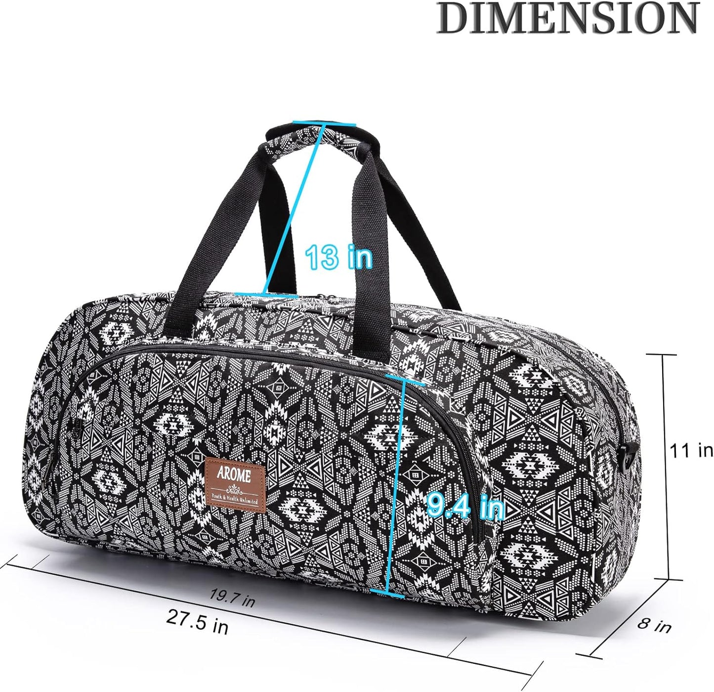 AROME Yoga Mat Bag for Women Men, Large Canvas Yoga Bag for 1/4" 1/3" 2/5" 1/2" Extra Thick Exercise Yoga Mat Gym Tote Sports Duffle Bag Carrying Bags with Wet Pocket & Shoulder Strap & Mat Strap