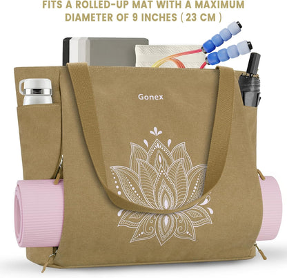 Gonex Yoga Mat Bag, Large Tote Bag with Multi Pockets for Women Men, Canvas Mat Carrier, Full Zipper Easy Access for Pilates Gym Travel