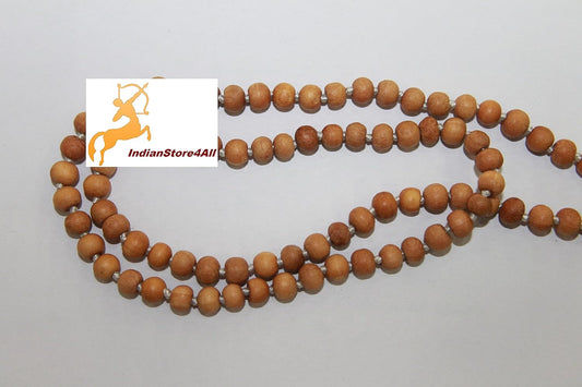 IS4A 8MM TULSI HOLY BASIL PRAYER BEADS JAPA MALA NECKLACE HAND KNOTTED. KARMA (108+1) BEADS. BLESSED & ENERGIZED HINDU TIBETAN BUDDHIST SUBHA ROSARY