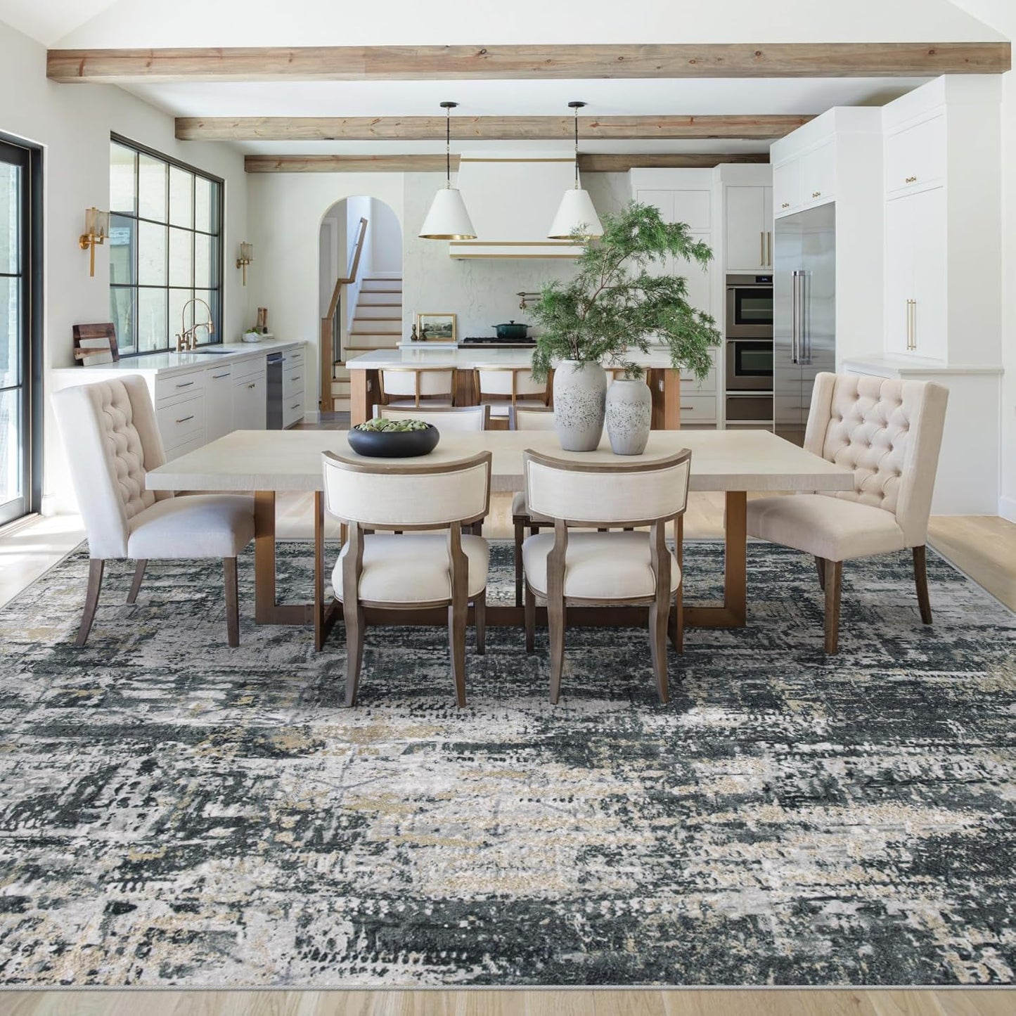XLUEZ 8x10 Area Rugs for Living Room, Washable Modern Abstract Large Area Rug Neutral Soft Non Slip Kids Rug Stain Resistant Indoor Carpet for Bedroom Nursery Dining Children's Room(Blue, 8'x10')