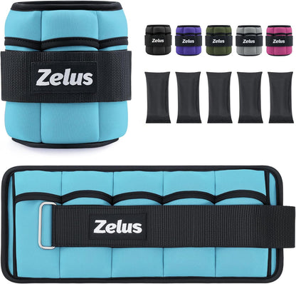 ZELUS 1 Pair Adjustable Ankle Weights, 2 4 6 8 10 lb Modularized Leg Weight Straps for Women Men, Weighted Ankle Weight Set with Removable Sandbags, 1-5 lb per Ankle Strap for Gym Yoga Jogging Walking