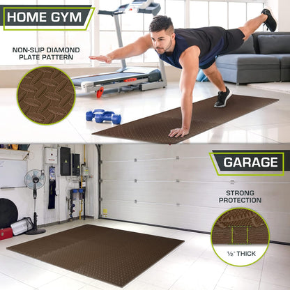 ProsourceFit Exercise Puzzle Mat ½-inch, EVA Interlocking Foam Floor Tiles for Home Gym, Workout Equipment, Kids Play Areas, Black, 24 SQ FT - 6 Tiles