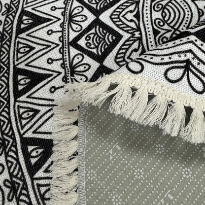 Boho Rug 5Ft Round Bedroom Carpet Circle Nonslip Farmhouse Area Rug Rustic Mandala Floor Mat for Living Room Locker Room Tassel Yoga Throw Rugs Washable Doormat, Purple