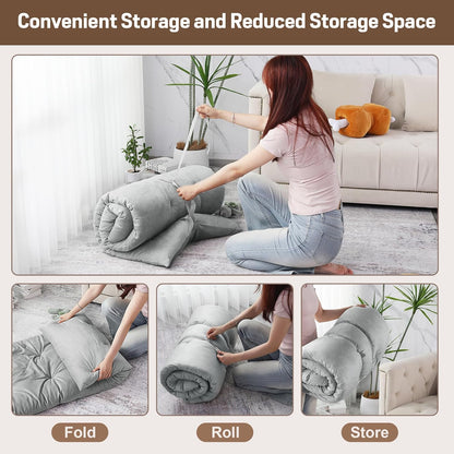 BALAPET Floor Lounger Pillow,Foldable Light Thick Tufted Floor Pillow Cushion with Elasticized Webbing for Easy Storage Floor Lounger for Meditation, Playing, Yoga, Reading, Sleeping(Beige White)