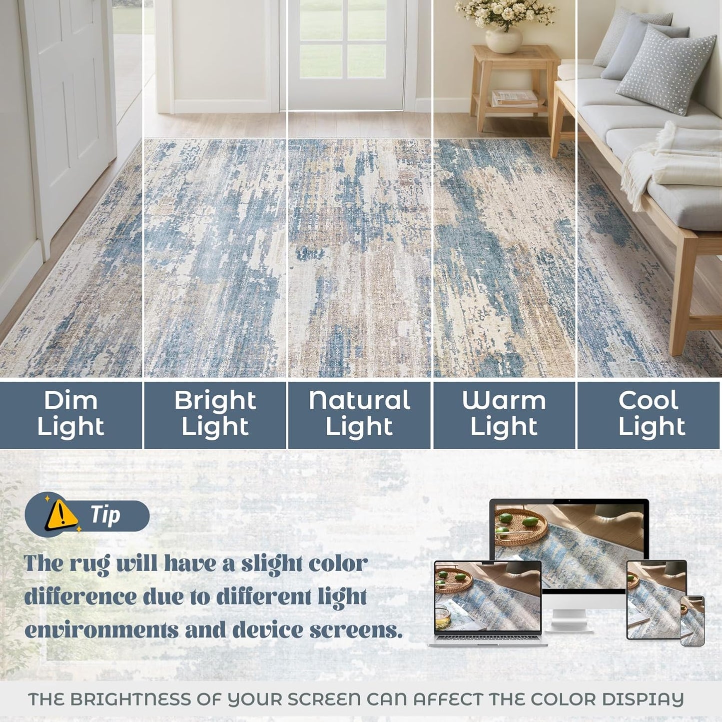 XLUEZ 8x10 Area Rugs for Living Room, Washable Modern Abstract Large Area Rug Neutral Soft Non Slip Kids Rug Stain Resistant Indoor Carpet for Bedroom Nursery Dining Children's Room(Blue, 8'x10')