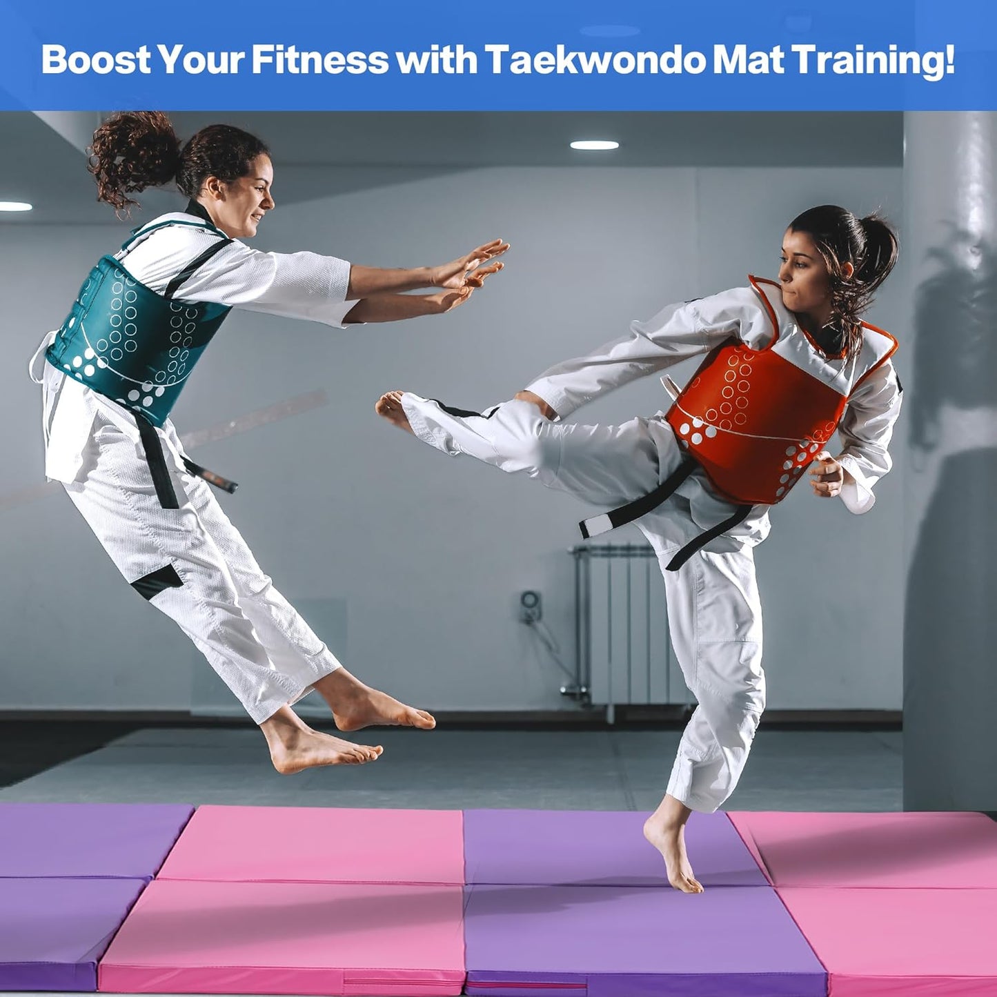 Outdoor Basic 6'x3'x2'' Gymnastics Mats Portable 4-Fold Tumbling Mat Thick Yoga Mat with PU Leather & Carry Handle for Home Workout, Yoga, MMA Core Training, Pilates