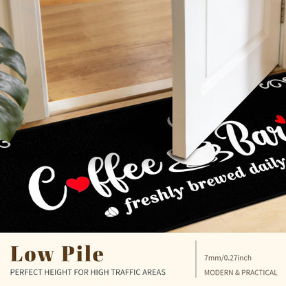Coffee Kitchen Rug, 20"x47" Soft Velvet Kitchen Runner, Laundry Room Rugs Thickened TPR Bottom Floor Mat, Friendly for Kids & Pets, Multi-Use for Yoga Office, Coffee Station Rug Decor