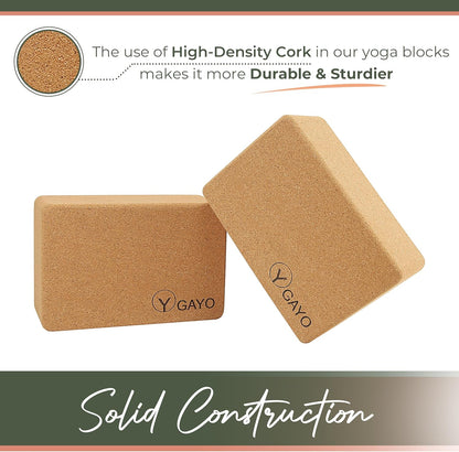 Y O Gayo Premium Cork All-in-One Yoga Essentials Kit -Large Cork Yoga Mat 5mm and Blocks Set with Carry Strap and Alignment lines, 10ft Stretch Strap, Your Ultimate Yoga Starter Set