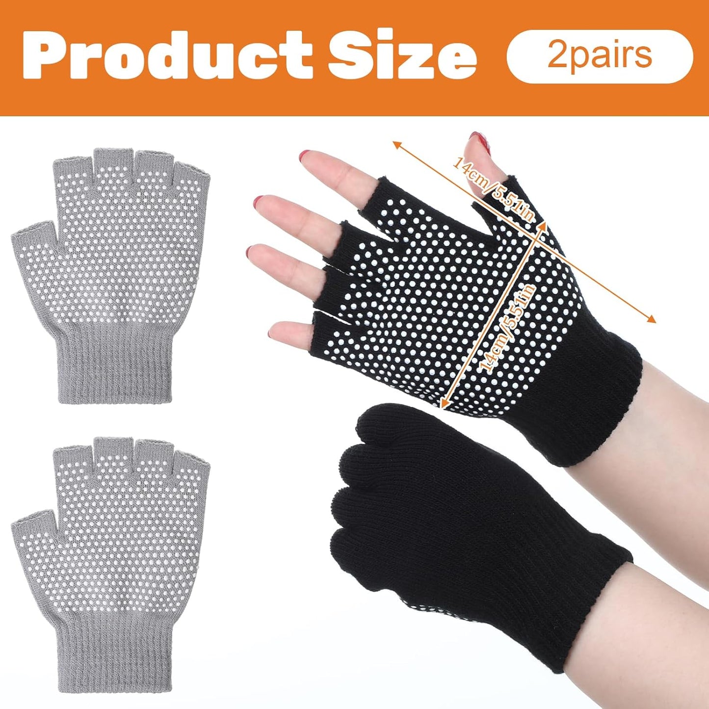 Yoga Gloves with Grips for Women, Non Slip Fingerless Pilates Gloves Exercise Glove Women Half-Finger Workout Glove Weight Lifting Glovefor Yoga, Rowing and Cycling (Black, Gray)