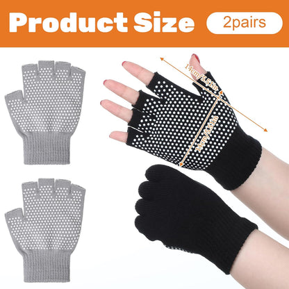 Yoga Gloves with Grips for Women, Non Slip Fingerless Pilates Gloves Exercise Glove Women Half-Finger Workout Glove Weight Lifting Glovefor Yoga, Rowing and Cycling (Black, Gray)