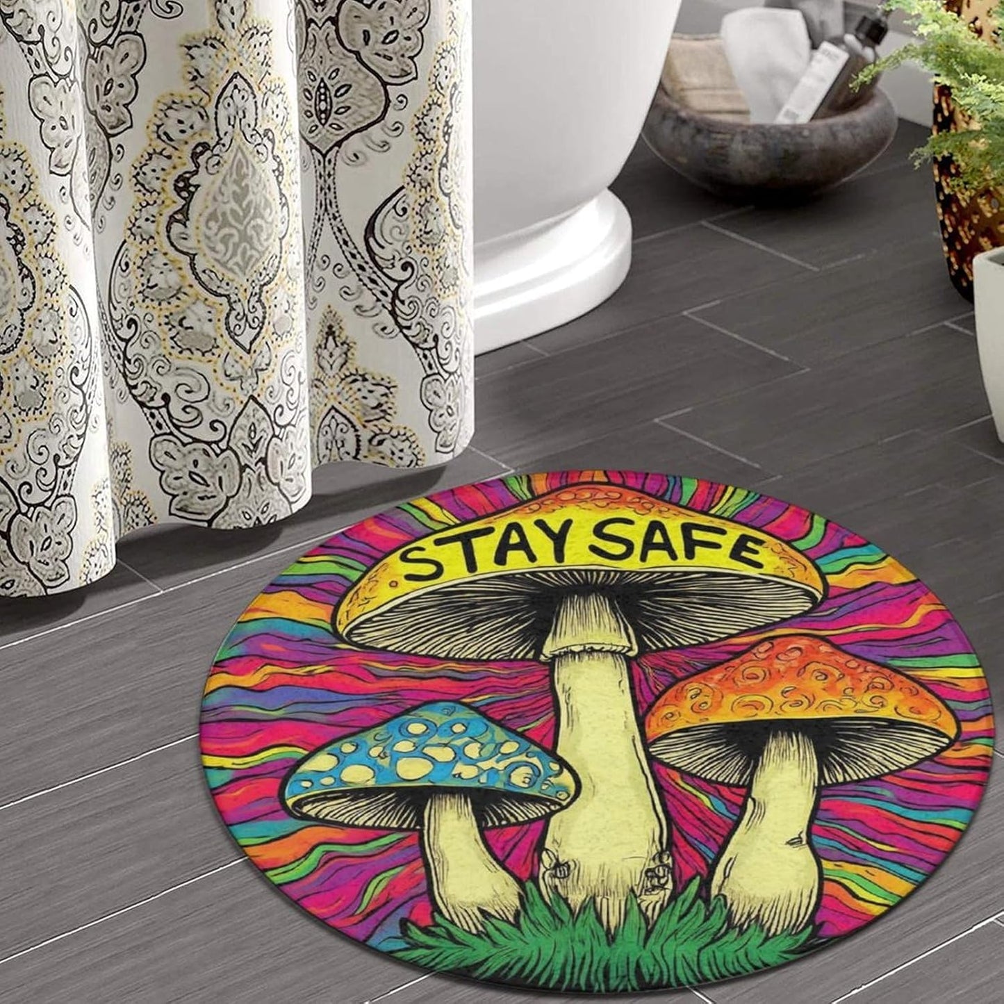 Home Decor Non Slip Kitchen Office Circle Rug, Machine Washable Modern Round Area Rug, Room Sofa Yoga Soft Round Carpet Purple Galaxy Trippy Space Astronaut Art, 36inch
