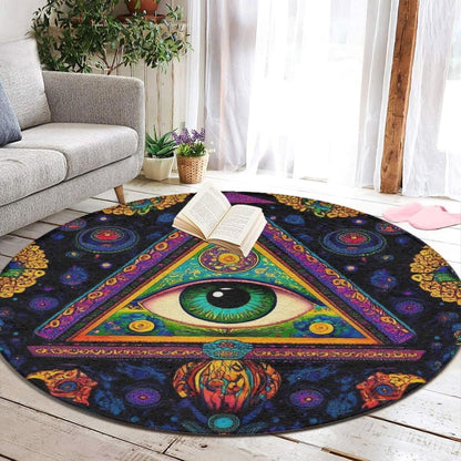 Machine Washable Modern Round Area Rug, Room Sofa Yoga Soft Round Carpet, Home Decor Non Slip Kitchen Office Circle Rug Trippy Rainbow Mushroom Tie Dye Art, 60inch