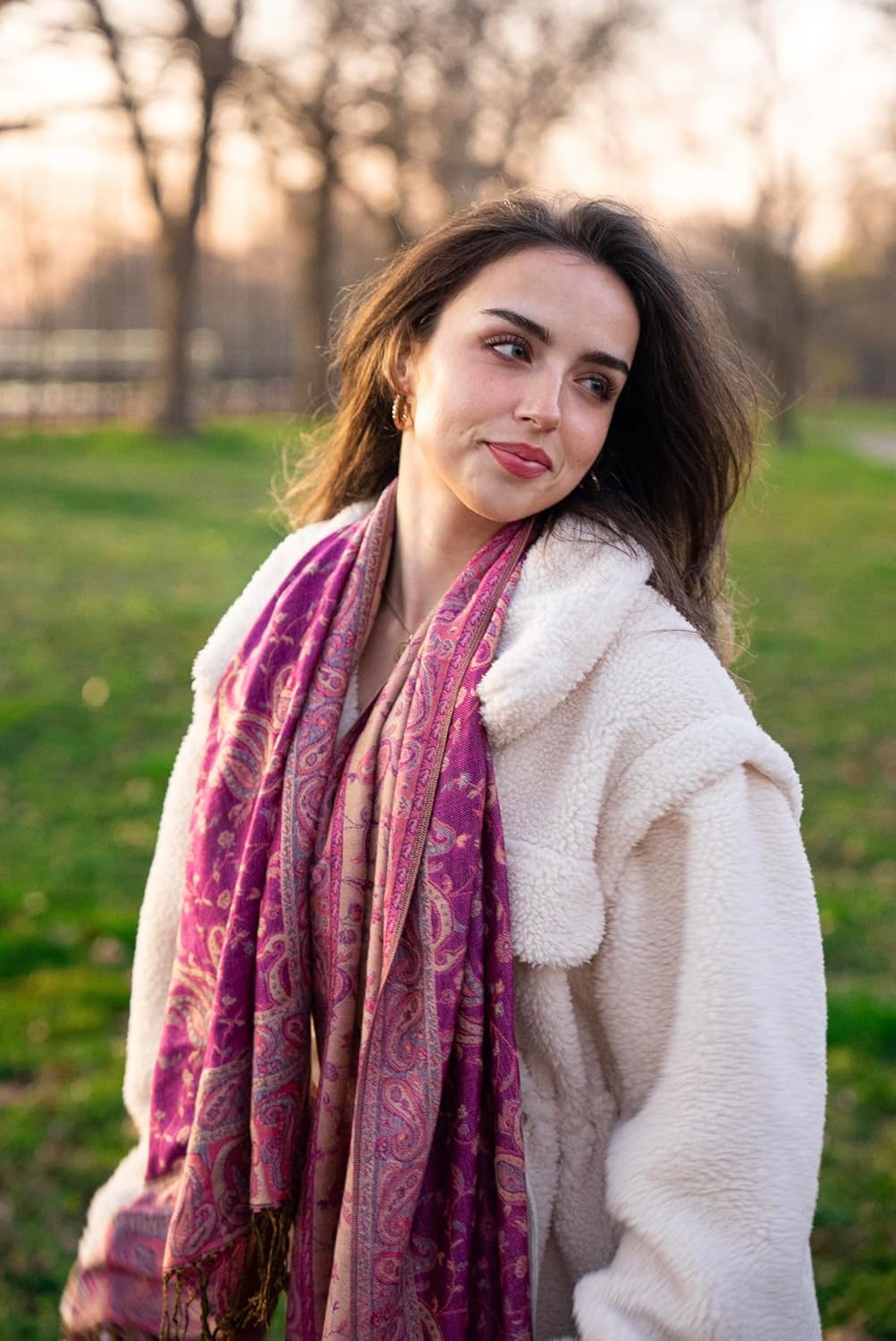 Achillea Reversible Paisley Pashmina Rave Scarf – Exotic Indian Shawls and Wraps for Evening Dresses, Festivals, All Seasons - Colors B