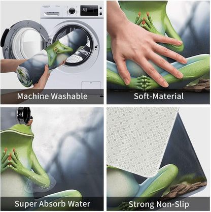 Outdoor Indoor Entrance Door Mat, Non-Slip Washable Welcome Mat Low Profile Floor Mat, Absorbent Flannel Bath Mats, Funny Yoga Frog Doormat for Entryway Rug 16 x 24 Inch