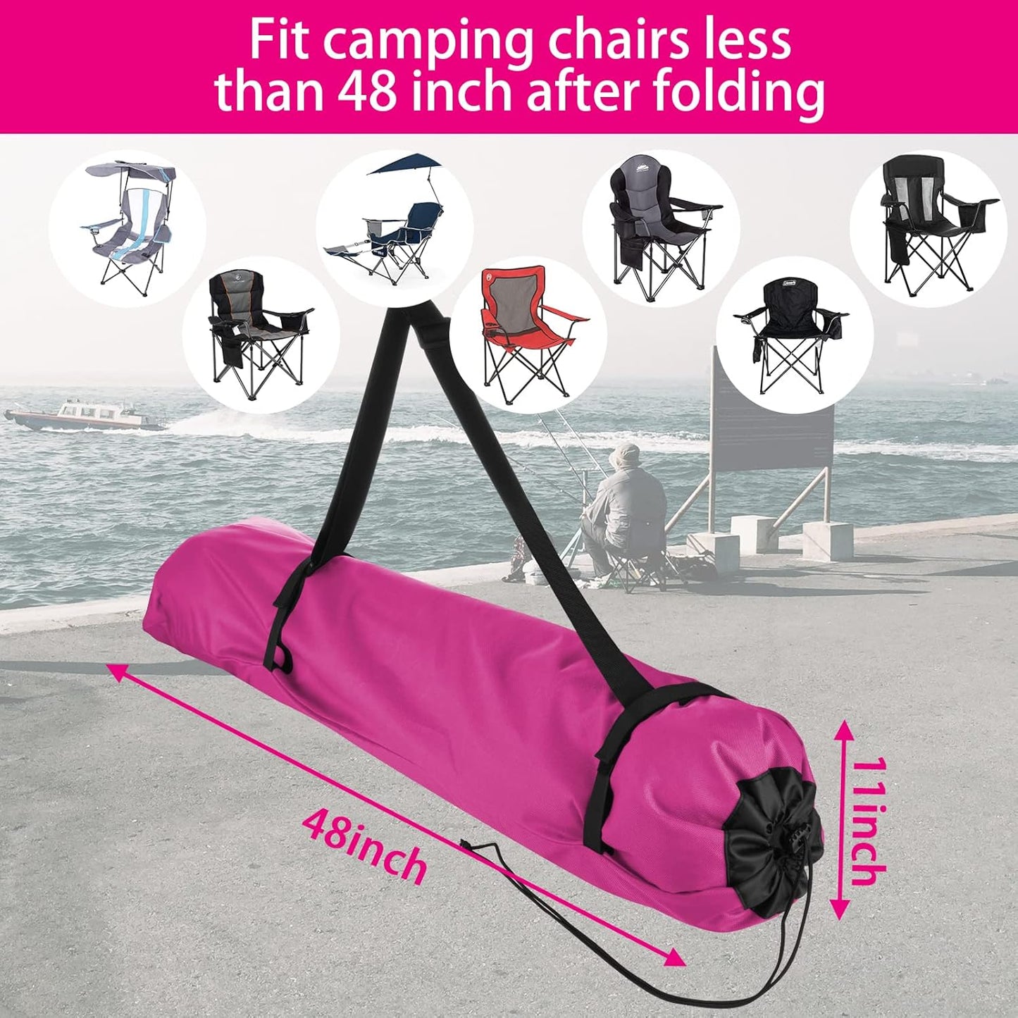 Xxerciz Foldable Camp Chair Replacement Bag Carrying Bag Large Mouth Bag with Shoulder Strap for Outdoor Camping, Heavy Duty Large Storage Folding Chair Bag 48 inches (Chair is not Included)