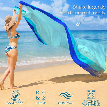 BYDOLL Beach Blanket Waterproof Sandproof Large Sand Free,78''X81''/10'X9' Oversized Sandless Lightweight Blanket Picnic Mat for Beach Travel Camping Hiking with Stakes