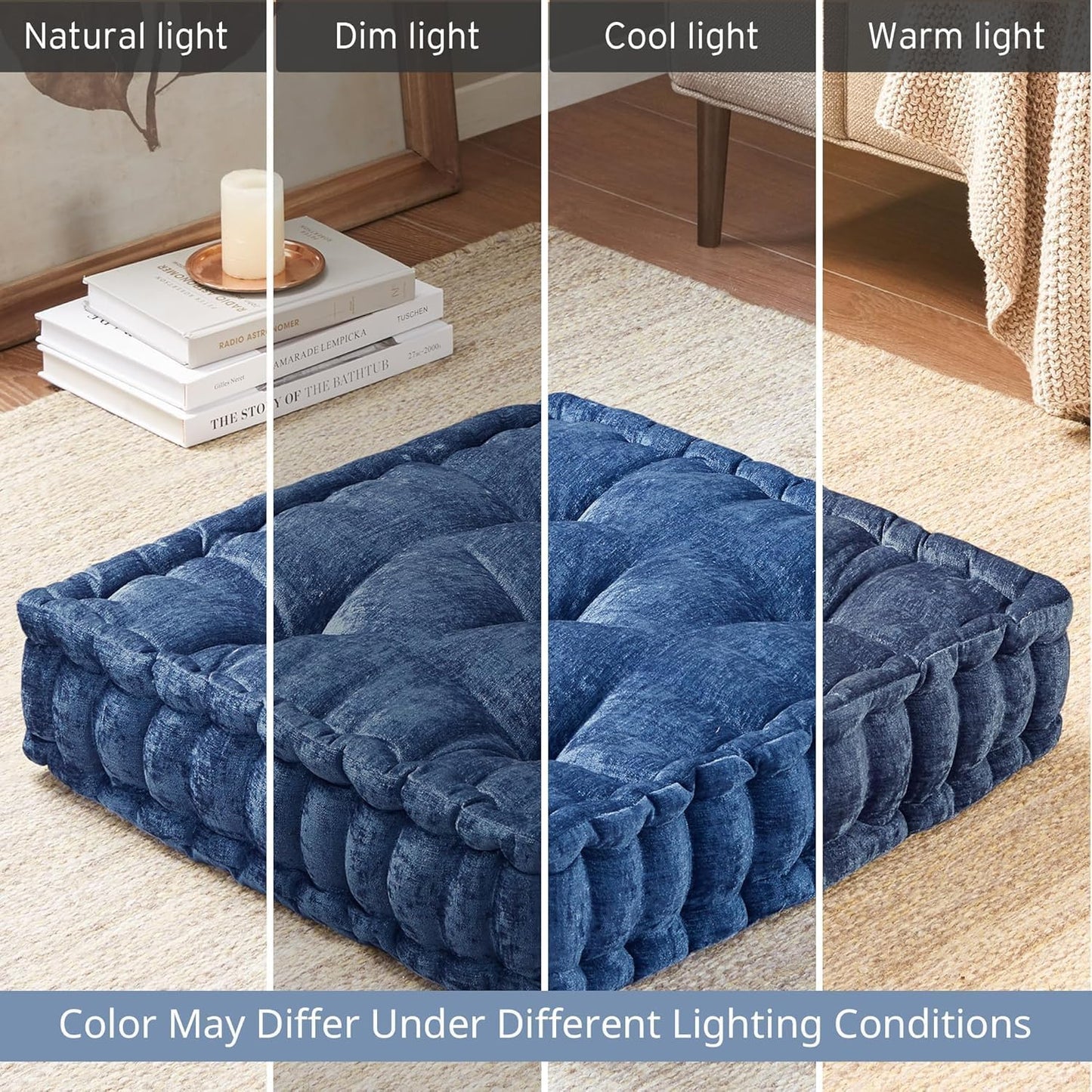 Intelligent Design Large Floor Pillow for Adults Yoga or Meditation Cushion with Handle, Floor Cushion for Board Games, Lustrous Chenille Tufted, Handsewn Scalloped Edge, Azza, 24" x 24" x 5" Yellow