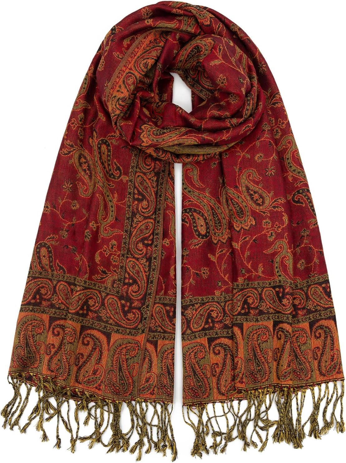 Ciormis Two Tone Silky Paisley Pashmina Shawl Scarf,Soft Women's Rave Jacquard Pashminas Wrap Scarves