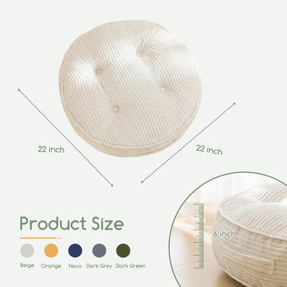 HIGOGOGO Floor Pillow Cushion for Adults, Meditation Cushion Pillow, Large Square Floor Sitting, Tufted Corduroy Cover, for Tatami Living Room or Yoga, 22x22 Inch, Dark Grey