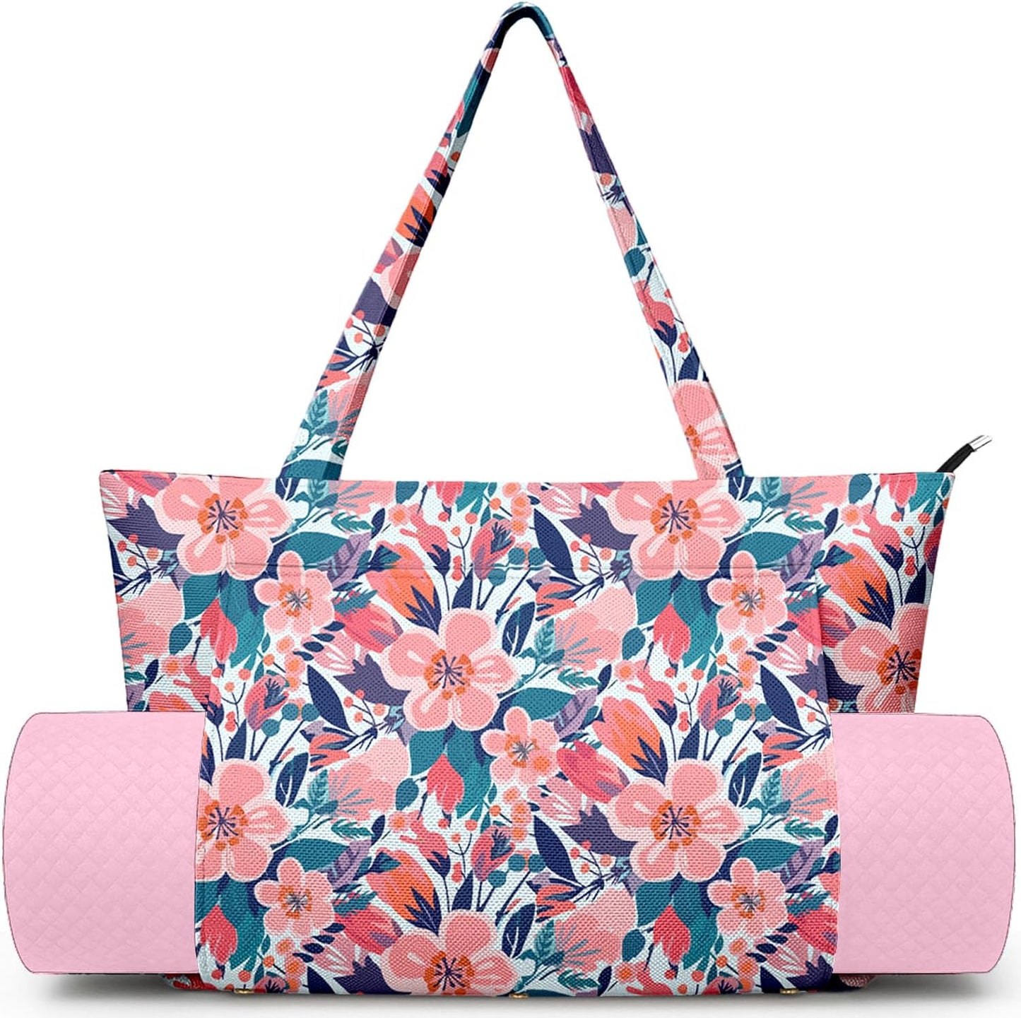 Yoga Bag for Women, Large Canvas Yoga Mat Tote Bag with Yoga Mat Carrier - Large Mat Pocket Fitness Tote for Pilates, Gym, Travel, Office & Beach