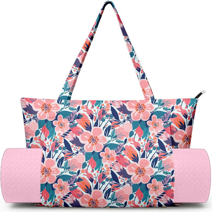 Yoga Bag for Women, Large Canvas Yoga Mat Tote Bag with Yoga Mat Carrier - Large Mat Pocket Fitness Tote for Pilates, Gym, Travel, Office & Beach