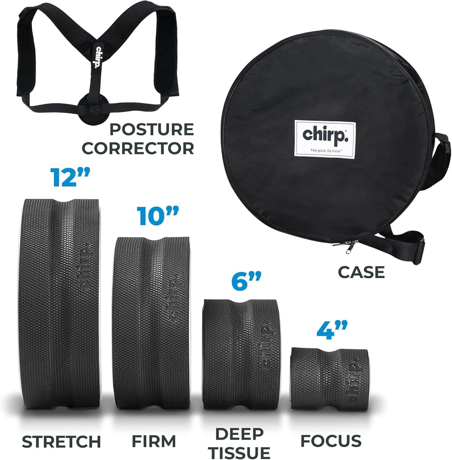 Chirp - Ultimate Back + Neck Bundle | 4-Pack Wheel Foam Roller Set for Back & Neck Pain Relief, Posture Corrector for Alignment & Support, 500lb Capacity, Includes Carrying Case, Mint