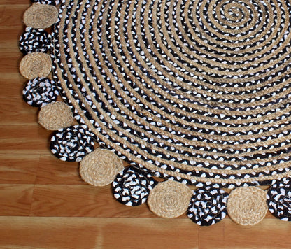Collection Circle Area Rug - 3 x 3 Ft' Beige and Black Geometric Pettern Jute Mat Ideal for High Traffic Area in Hallway Bedroom Living Room Dining Room Kitchen Terrace Yoga Mat