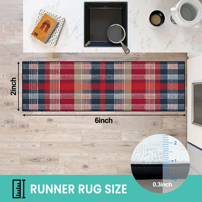 Runner Rug Washable 2x6 White Navy Blue Green Tartan Plaid Scottish Texture from Tartan Plaid Non-Slip Hallway Area Rug Indoor Outdoor Home Decor for Entryway Bathroom Kitchen Carpet Yoga Floor Mat