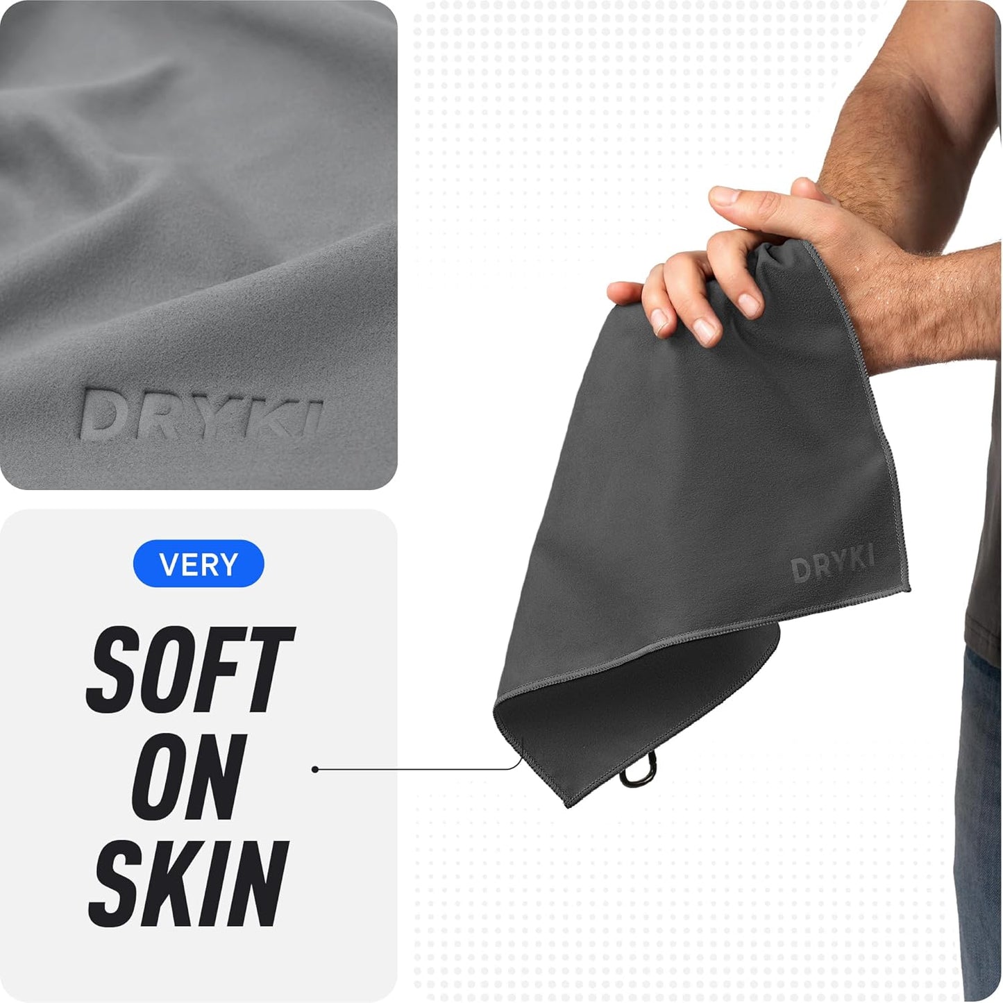 DRYKI Pocket-Sized Sweat Towels - The Original Sweat Absorbing Handkerchiefs - Quick-Dry Microfiber Sweat Rags for Face, Hands, & Body - Men & Women - Gym, Sports, and Work (Blue: 5 Pack)
