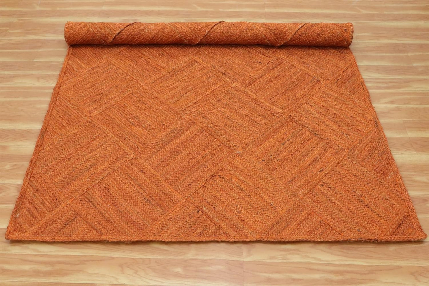 Hand Braided Jute 4 Ft Square Kilim Rug Flatweave Pink Geometric Pattern Jute Sisal Rug, Thick 0.27 Inch Indoor Outdoor Carpet for Kitchen, Bedside, Yoga Mat - Colors A