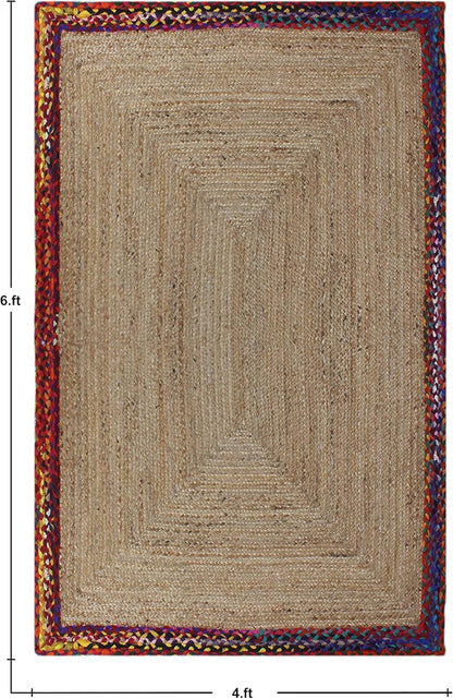 Kilim Rug 3' Round Area Rug Olive Beige White Braided Jute Carpet, Indoor Outdoor Flatweave Rug for Bedroom, Bedside, Kitchen, Beach & Terrace Yoga Mat - Colors A
