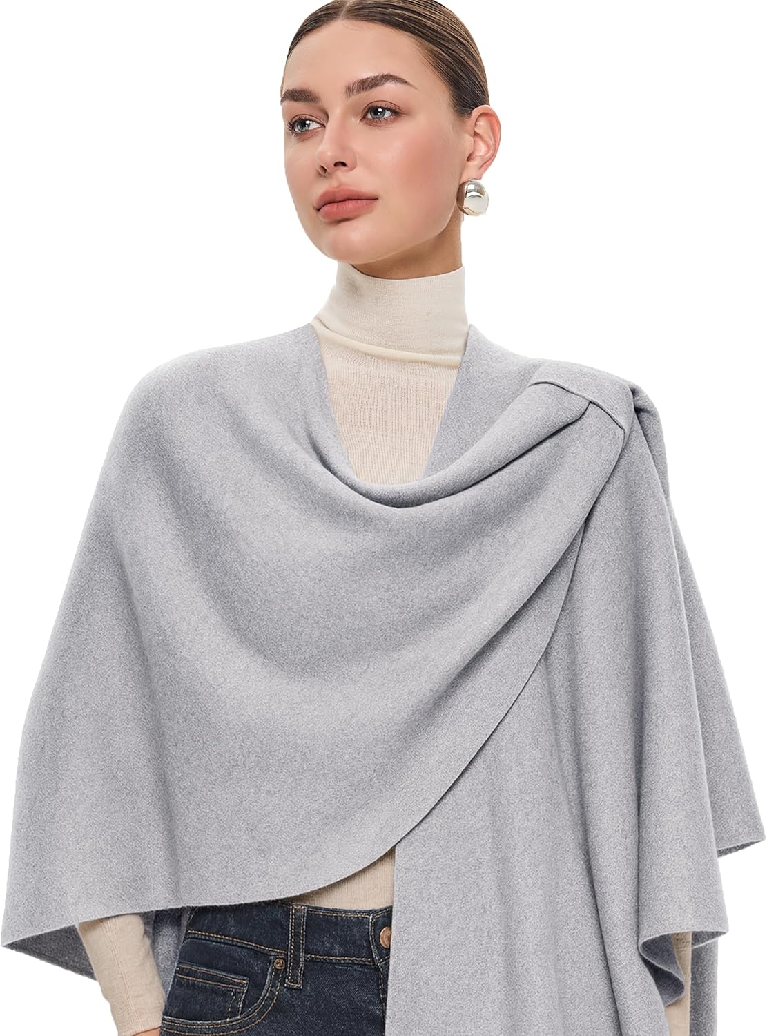 PULI Womens Large Cross Front Poncho Sweater Wrap Topper Knitted Elegant Shawls Cape for Fall Winter
