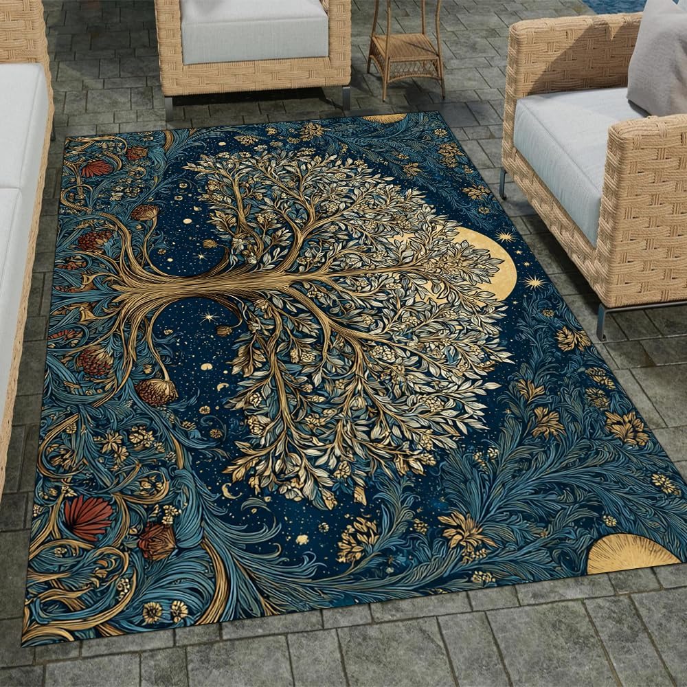 Tree of Life Area Rug – Bohemian Mandala Carpet for Living Room, Bedroom, Meditation Space, Yoga, Spiritual Home Décor – Large Soft Floor Mat for Indoor Decoration (TOL08)