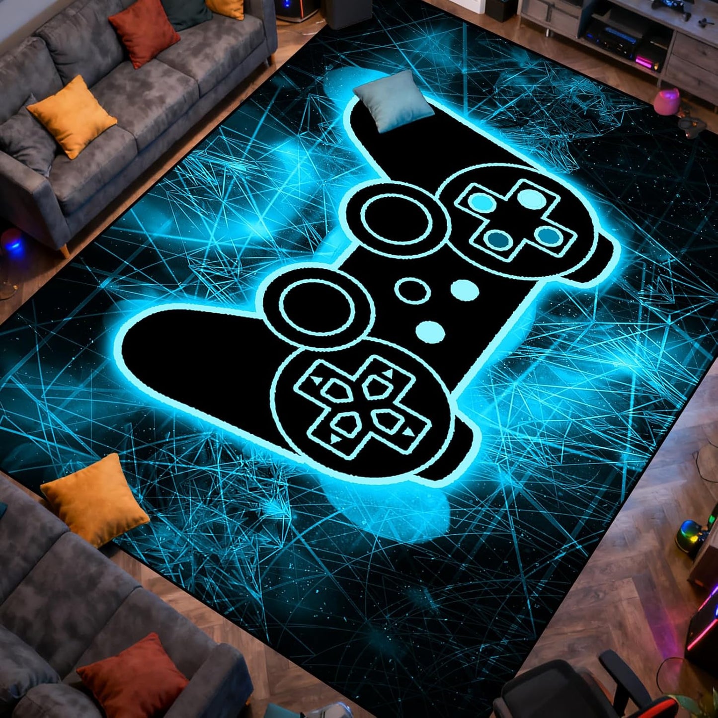 Video Game Rug - Gaming Themed Rug Gamepad Controller Area Rugs for Bedroom Gaming Carpet for Boys Game Carpet for Playrooms Bedroom Doormat Yoga Mats