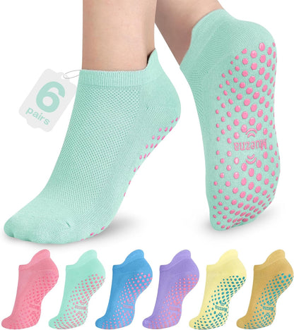 Muezna 6 Pairs Pilates Grip Socks for Women, Non Slip Yoga Socks with Grips, Grippy Socks for Barre, and Hospital