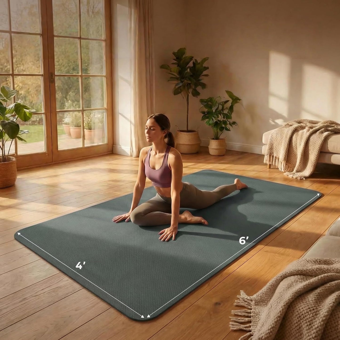 FrenzyBird Large Yoga Mat 6'x 4'（72”x 48”）—1/4" &1/3" Extra Wide Exercise Mat 183cm x 122cm Large Exercise Mat Big Home Yoga Mat Pilates Mat,Non Slip,Thick,TPE Workout Mat,for Women & Men, Yoga, Pilates, Gym and Floor Workouts Pilates