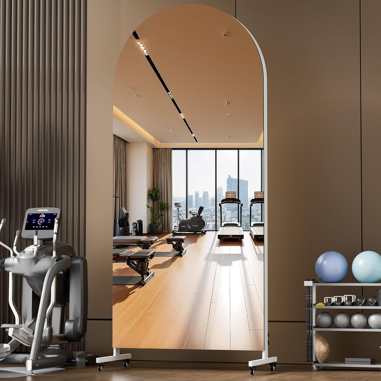 Hasipu 71" x 28" Arched Rolling Home Gym Mirror with Wheels, 360° Swivel Body Mirror with HD Tempered Glass, Large Floor Mirror for Yoga Room, Dance Studio, Bedroom & Home Gym