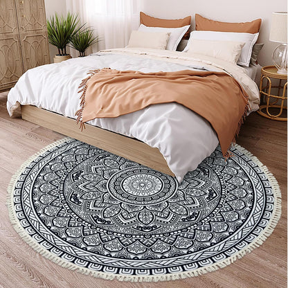 Boho Rug 5Ft Round Bedroom Carpet Circle Nonslip Farmhouse Area Rug Rustic Mandala Floor Mat for Living Room Locker Room Tassel Yoga Throw Rugs Washable Doormat, Purple