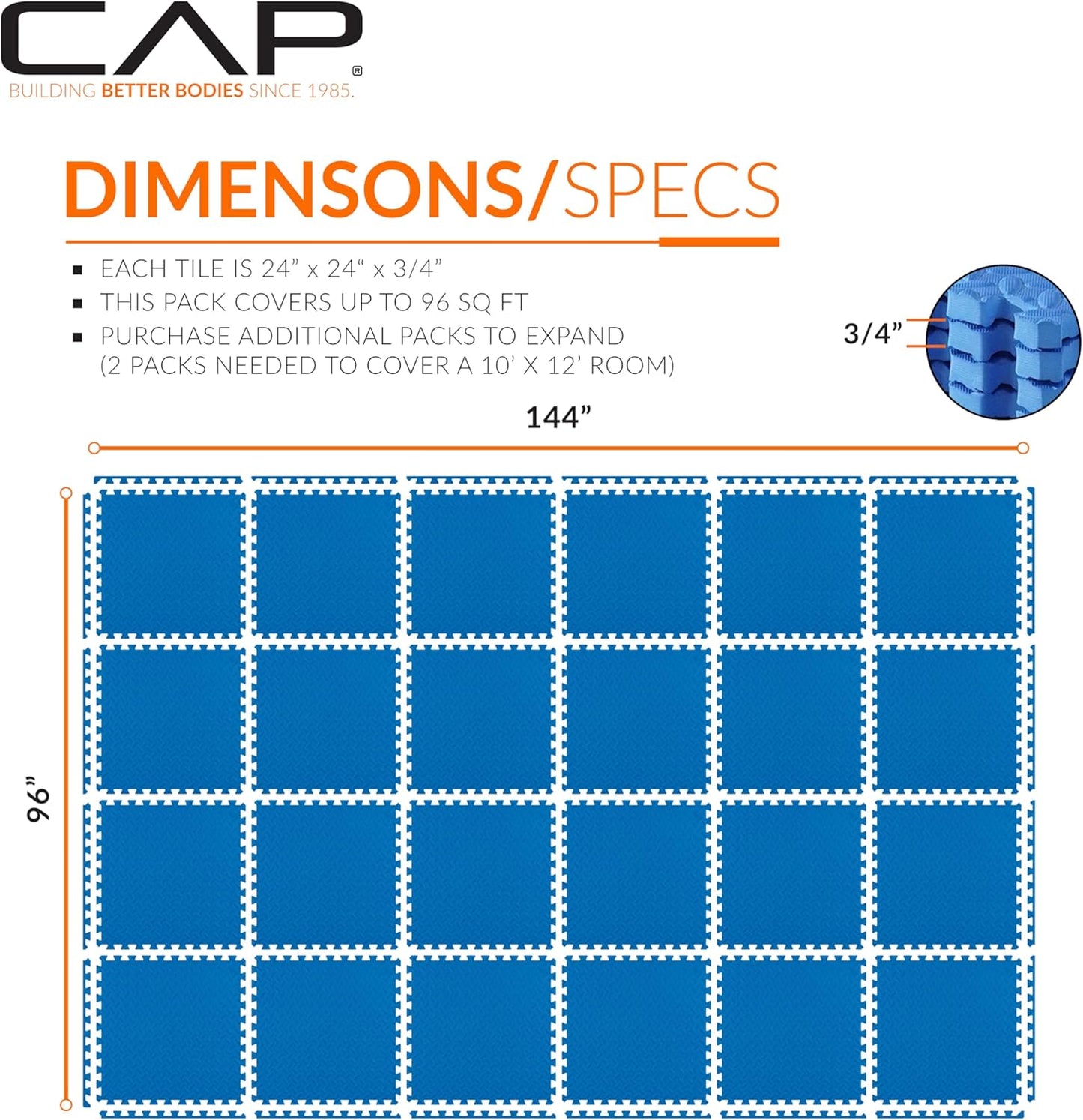 CAP Puzzle Exercise Mats | 3/4” Thick EVA Interlocking Foam Tiles for Home Gym Flooring | Multiple Options