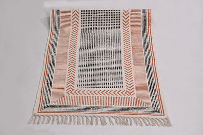 2x6 Ft Geometric Pattern Indian Handmade Cotton Runner Extra Large Hand Woven Flat Weave Yellow Black High Traffic Area Indian Yoga Mat Runner Low Pile Indoor Outdoor Use Rug - Colors A