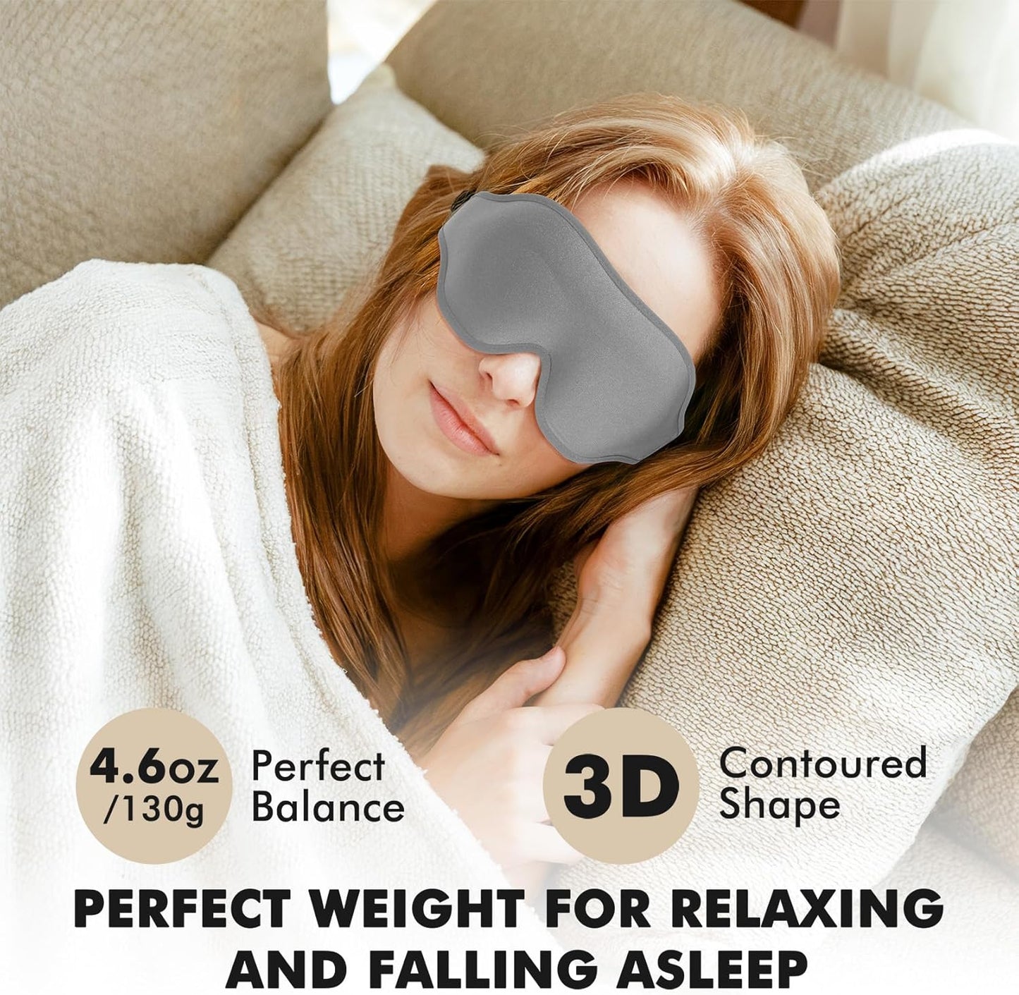 Sleep Eye Mask for Men Women, Sleeping Mask for Side Sleeper, Travel Blackout Night Blindfold Eye Shade Cover with Adjustable Strap (Black)