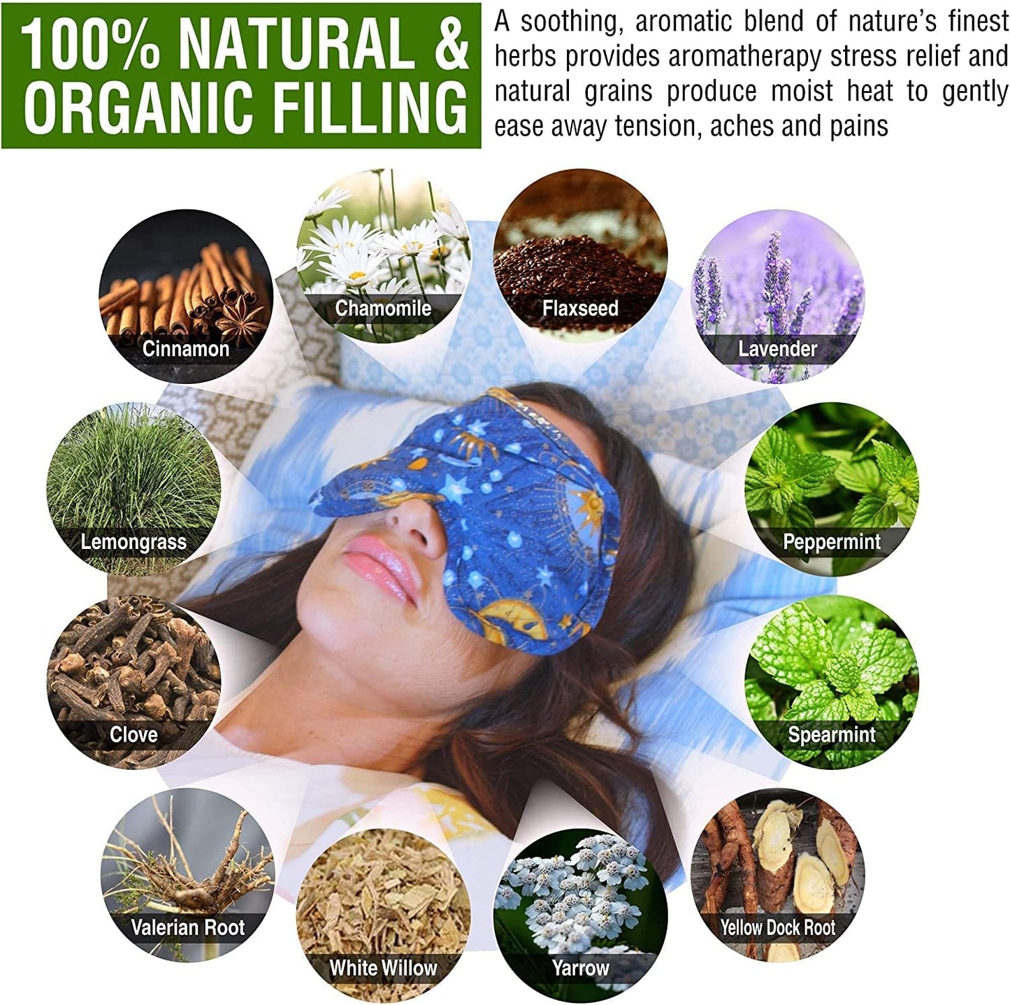Nature's Approach Lavender Eye Pillow Mask with Herbal Aromatherapy Fill Freezer Safe and Microwavable for Hot and Cold Therapy