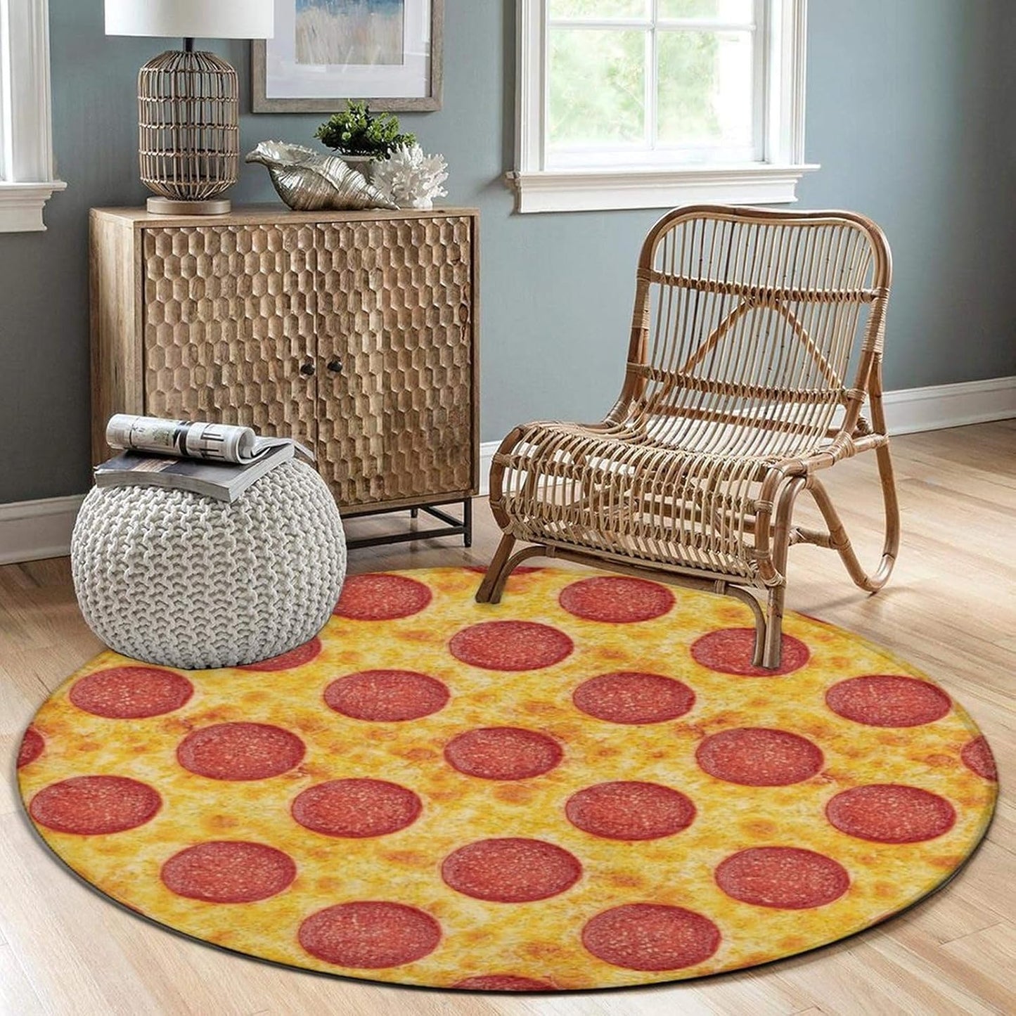 Soft Round Yoga Carpet, Large Home Decor Mat, Non-Slip Machine Washable Kitchen Office Circle Rug Compatible with Cool Norse Viking Vegvisir Runic Compass