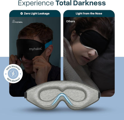 MyHalos® Sleep Mask – 3D Blackout Eye Mask for Women & Men, Side Sleepers, Zero Pressure Memory Foam Eyelash Friendly, Breathable,Award-Winning Sleep Aid for Travel (Black, 1 Count (Pack of 1)